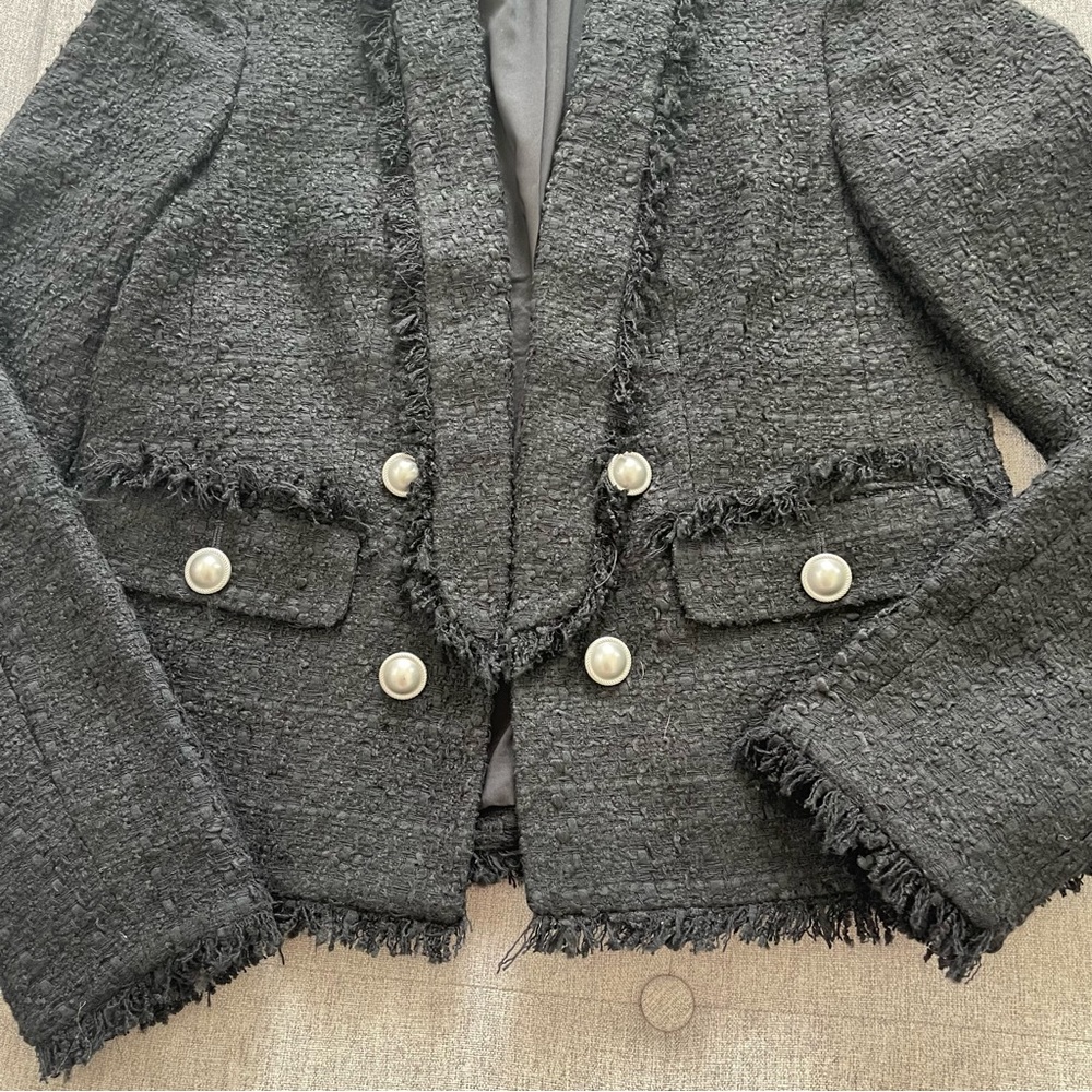 Express Button Front Boucle Blazer Color Black Si… - image 7